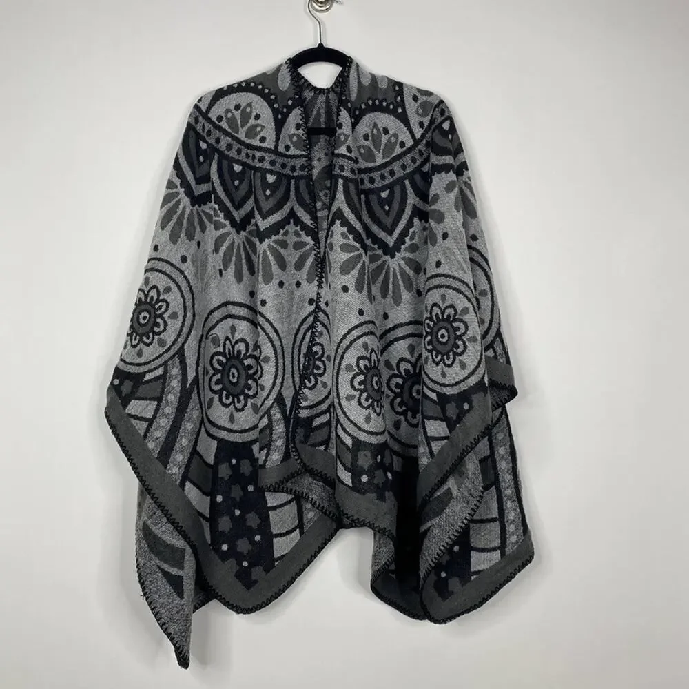 2/$30 NEW Boho Southwest Ruana Oversized Open Wrap Poncho Blanket Scarf